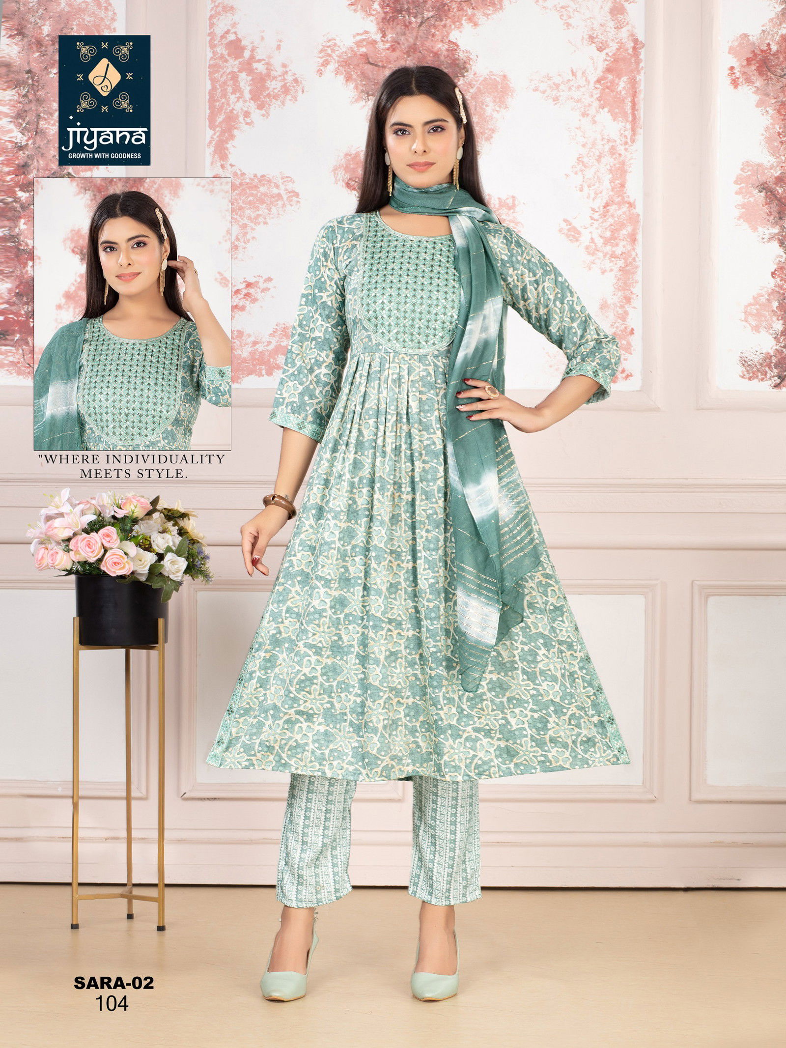 Jiyana Sara Vol 2 Rayon Foil Printed Kurti Bottom With Dupatta